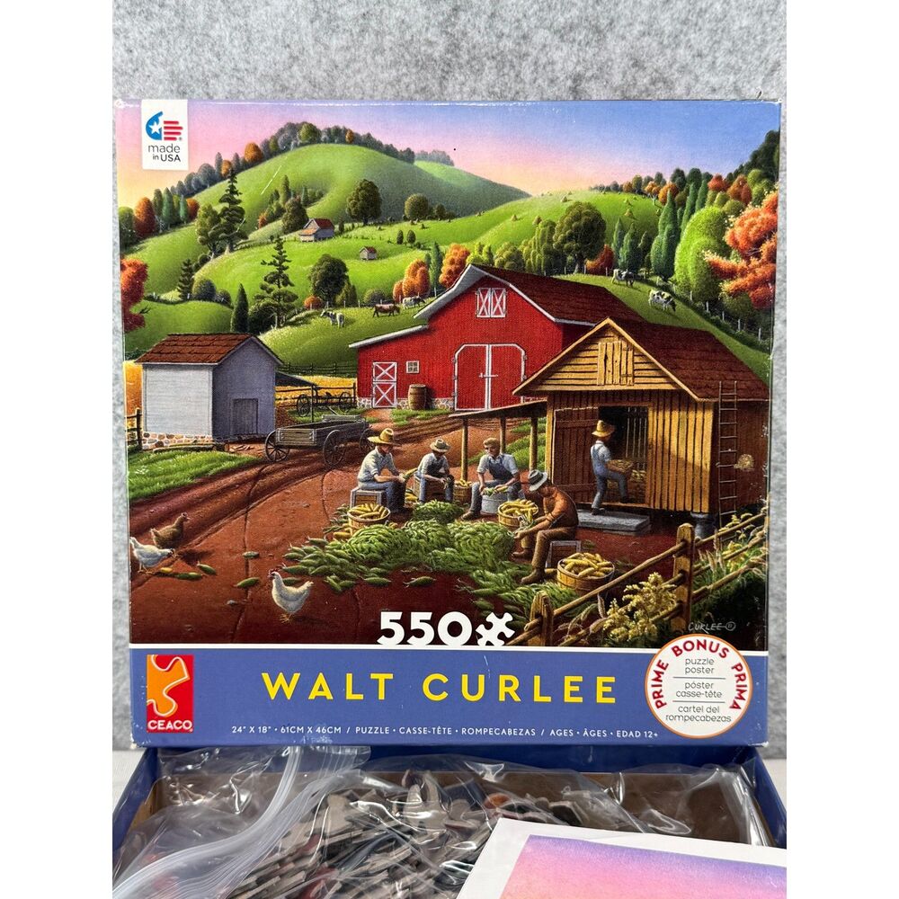 Ceaco Walt Curlee Farm Harvest 550 Piece Jigsaw Puzzle Red Barn Country Scene